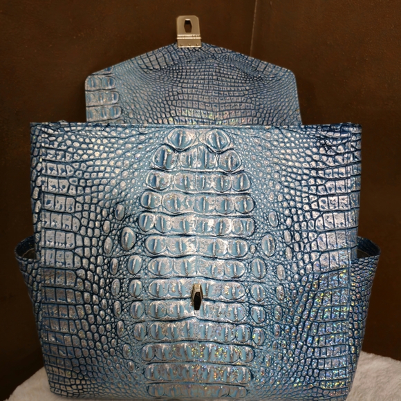 Iridescent Blue Crocodile-Embossed Backpack - Picture 5 of 11